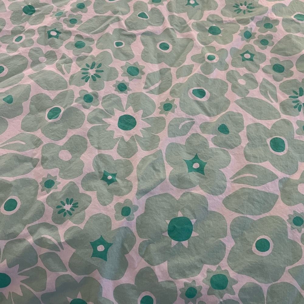 Land of Nod Go Lightly Mint Floral Duvet Cover Twin, Sheets & Throw